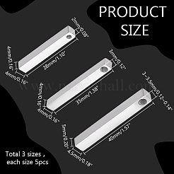 15個 3スタイル 304ステンレススチール ポリッシュペンダント  バー  ステンレス鋼色  28~40x4~4.5x4~5mm  穴：2~3.5mm  5個/スタイル&nbsp;FIND-PH0020-86