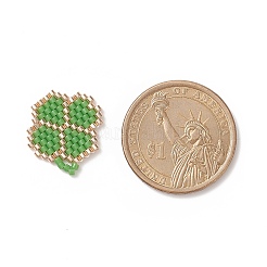 手作りミユキシードビーズ  織機模様  クローバー  グリーン  19x17x2mm&nbsp;PALLOY-MZ00008