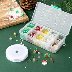Diyのクリスマステーマブレスレット作成キット  環境に優しい透明アクリルビーズ付き  合金エナメルチャーム  真鍮製のオープン丸カンと弾性クリスタルスレッド  ミックスカラー  294個/セット&nbsp;DIY-LS0002-68
