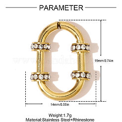 304ステンレススチールラインストーンリンキングリング  楕円形のチャーム  イオンプレーティング（ip）  18KGP本金メッキ  19x14mm&nbsp;STAS-OY007-88G