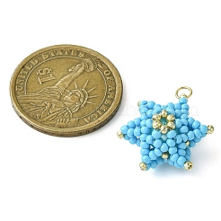 シードビーズ ビーズチャーム  星のペンダント  金色の304ステンレススチール製丸カン付き  空色  20x18x11.5mm&nbsp;PALLOY-MZ00286-05