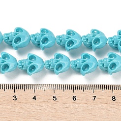 合成サンゴ彫刻ビーズ連売り  染め  スカル  シアン  14x11.5x10mm  穴：0.9mm  約26個/連  13.39''（34センチメートル）&nbsp;CORA-M001-10B