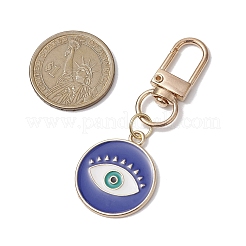 ナザールボンジュウ合金エナメル ペンダント装飾とフラット ラウンド  バッグ飾り用の回転留め具チャーム  ダークブルー  65mm&nbsp;HJEW-JM02408-03