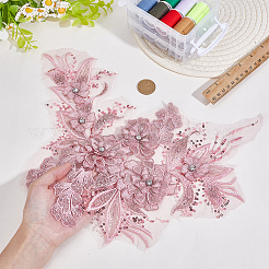 ポリエステルコンピューター刺繍布アイロン/縫い付けパッチ1枚  花  スパンコール付き  淡いバイオレットレッド  337x250x6.5mm&nbsp;DIY-CY0002-56