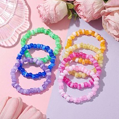 7個 7色 ツートン ロンデル アクリル ビーズ ストレッチ ブレスレット 女性用  ミックスカラー  内径：2-1/8インチ（5.5cm）  ビーズ：9x5.5mm  1pc /カラー&nbsp;BJEW-JB10237