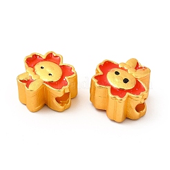 合金エナメルビーズ  ラックめっき  花のキャラクター  マットゴールドカラー  レッド  11x12x7mm  穴：3mm&nbsp;ENAM-M048-13MG-A