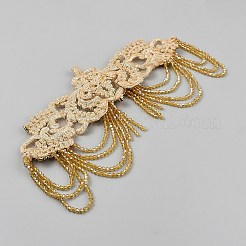 オーガンジーオーナメントアクセサリー  レースアップリケパッチ  ミシンクラフト装飾  プラスチック製のビーズと  花  ゴールド  130x275x5.5mm&nbsp;DIY-WH0308-673A