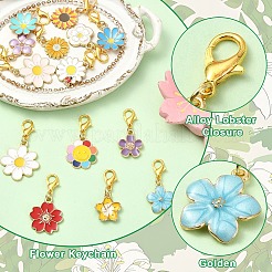 14本合金エナメルペンダントデコレーション  花  合金製カニカン付き  ミックスカラー  30~37mm&nbsp;HJEW-YW00371