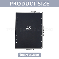 プラスチック製ノートインデックス仕切りシート  バインダー用の6穴タブ仕切り  長方形  ブラック  210x158x0.4mm  6個/セット&nbsp;OFST-WH0002-54B