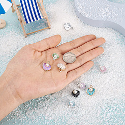36個9スタイルアロイエナメルペンダント＆チャーム  アブソリュートプラスチック模造パール  シェル  ミックスカラー  15~16x11.5~15x7mm  穴：1.4~1.5mm  4個/スタイル&nbsp;ENAM-CD0001-20