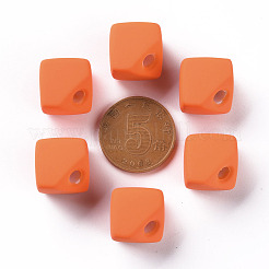 アクリルビーズ  ラバー加工スタイル  片穴  ギャップキューブ  ダークオレンジ  13.5x13.5x13.5mm  穴：3.5mm&nbsp;OACR-S039-04-84