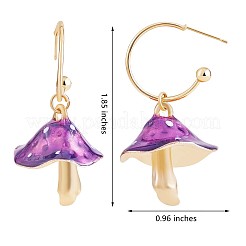 エナメル マッシュルーム ダングル スタッド ピアス  女性用金メッキ合金ハーフフープピアス  パープル  47x24.5mm  ピン：0.7mm&nbsp;JE987A
