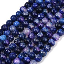 天然瑪瑙（染色・加熱）ビーズ連売り  多面カット  ラウンド  ミッドナイトブルー  8mm  穴：1mm  約48個/連  14.84''（37.7センチメートル）&nbsp;G-G079-A09-03