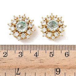 真鍮製マイクロパヴェキュービックジルコニアビーズ  フラットラウンド  18KGP本金メッキ  透明  17.5x19x11mm  穴：1.8mm&nbsp;KK-H526-15G-05