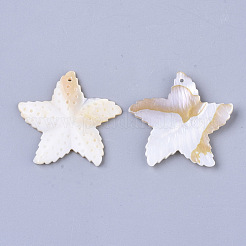 淡水シェルペンダント  ヒトデ/海星  乳白色  35~37x37~38x3~5mm  穴：1mm&nbsp;X-SSHEL-Q297-25
