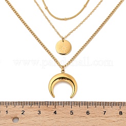 304ステンレススチール3層ネックレス  女性用星と月のペンダントネックレス  18KGP本金メッキ  15.75インチ（40cm）&nbsp;NJEW-Z054-02G