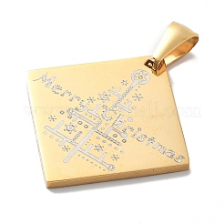 クリスマス イオンプレーティング(IP) 304 ステンレス ペンダント  メリークリスマスの文字とツリーのチャームが付いた菱形  14KGP本金メッキ  33x34x2mm  穴：7x3.5mm&nbsp;STAS-Z098-44G