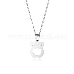 フクロウのステンレスペンダントネックレス  女性用アズキチェーンネックレス  ステンレス鋼色  17.72インチ（45cm）&nbsp;PW-WG1C162-01