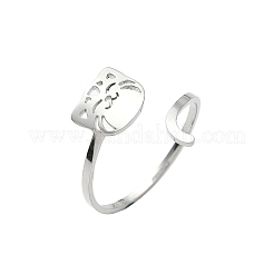 女性用304ステンレススチールカフリング  中空  猫の形  ステンレス鋼色  内径：19mm&nbsp;RJEW-F195-02P