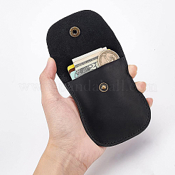 新しいメンズレザーカードホルダー.  ウエストベルト財布  合金のスナップボタン付き  ブラック  9.8x7.85x0.7cm&nbsp;ABAG-WH0038-12C