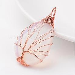 オパールペンダント  ティアドロップ  ローズゴールドトーン真鍮パーツ  48~55x30~32x10~12mm  穴：4~7x8~12mm&nbsp;G-K122-06RG