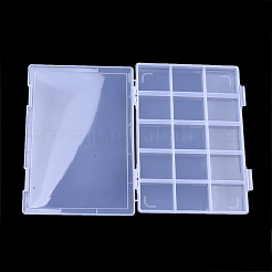 プラスチックビーズ収納ケース  15のコンパートメント  長方形  透明  28.5x19.5x2.2cm  コンパートメント：53.5x60mm&nbsp;CON-Q031-03C