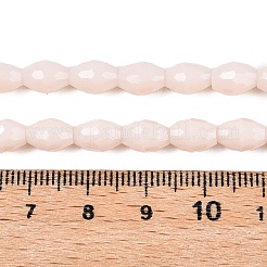不透明な無色の模造の翡翠のガラスのビーズの連  多面カット  オーバル  桃パフ  8x5.5mm  穴：1mm  約68~70個/連  20.07~20.86インチ（51~53cm）&nbsp;EGLA-A037-P6x8mm-D02