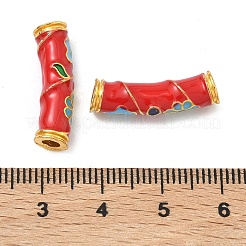 合金エナメルビーズ  花の曲がったチューブビーズ  ゴールドカラー  レッド  22x6mm  穴：3mm&nbsp;ENAM-B037-12G-02