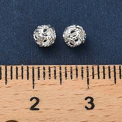 ラックメッキ真鍮製ビーズ  長持ちメッキ  鉛フリー＆カドミウムフリー  ラウンド  銀  4x4mm  穴：1mm&nbsp;KK-R211-02S