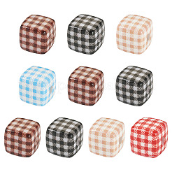 10個のプリント不透明アクリルビーズ  チェック柄の立方体  ミックスカラー  14x14~14.5x14~14.5mm  穴：3.8mm&nbsp;MACR-TA0002-43