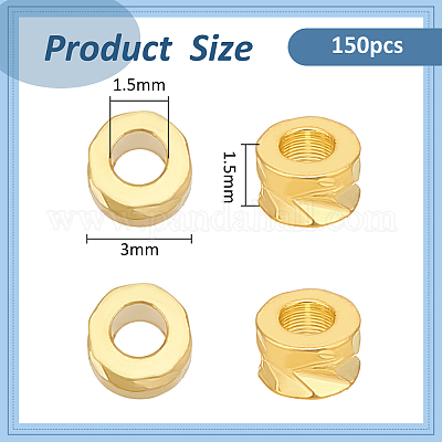 真鍮ビーズ150個  コラム  ゴールドカラー  3x1.5mm  穴：1.5mm&nbsp;KK-BC0013-53A-1