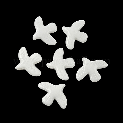 ペイントガラスビーズを焼く  平和の鳩  ホワイト  34x42x9mm  穴：1.6mm&nbsp;LAMP-C019-01G-1
