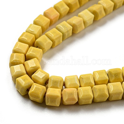 天然石瑪瑙ビーズ連売り  染め  キューブ  きいろ  4.5x4.5x4.5mm  穴：1.2mm  約88個/連  15.04''（38.2センチメートル）&nbsp;G-M422-A01-02R-1