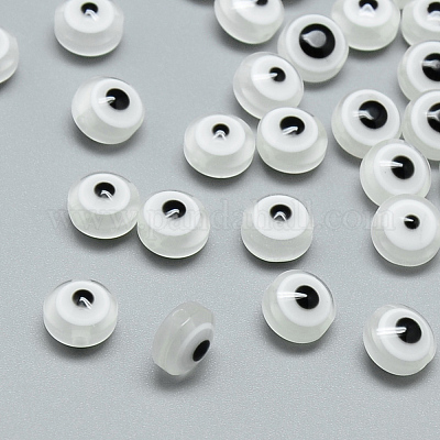 樹脂ビーズ  フラットラウンド  ナザールボンジュウ  透明  6x4mm  穴：1.5mm&nbsp;RESI-S339-4x6-03-1