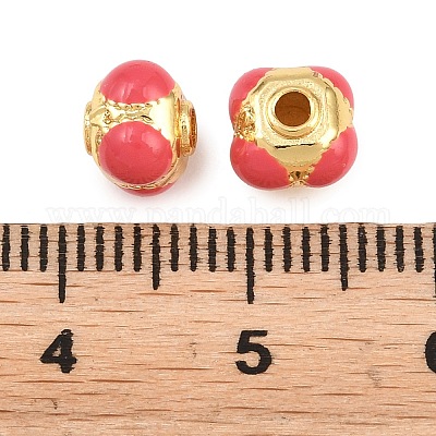 真鍮ビーズ  エナメル  ロンデル  ゴールドカラー  サクランボ色  7x7x5mm  穴：1.6mm&nbsp;KK-L184-86G-01-1