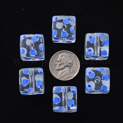 透明印刷アクリルビーズ  フルーツ模様の四角  フルーツの模様  16x16x16mm  穴：3mm&nbsp;MACR-S374-08A-08-1