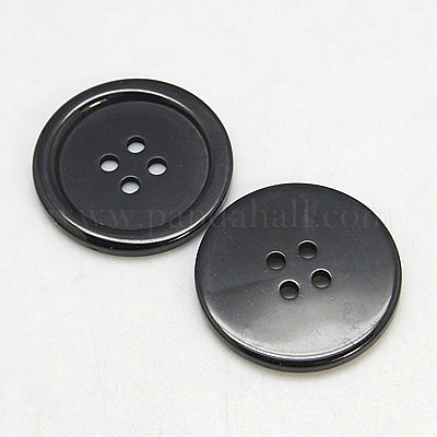樹脂ボタン  染め  フラットラウンド  ブラック  34x4mm  穴：3mm  98個/袋&nbsp;RESI-D030-34mm-02-1