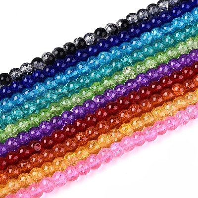 クラックガラスビーズ連売り  ラウンド  ミックスカラー  6mm  穴：1.3~1.6mm  約133個/連  31.4インチ&nbsp;CCG-Q001-6mm-M-1