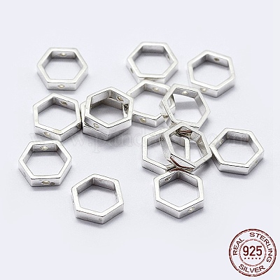 925スターリングシルバービーズフレーム  六角  銀  7.5x8.5x2mm  穴：0.8mm  インナー：6x7mm&nbsp;STER-F036-12S-8.5x7.5-1