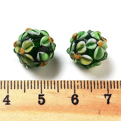 手作りランプワークビーズ連売り  バンピー  花の丸  春の緑  11.5~13x11~12mm  穴：1.6~1.8mm  約45個/連  17.68~19.65''（44.9~49.9センチメートル）&nbsp;LAMP-N021-015A-10-1