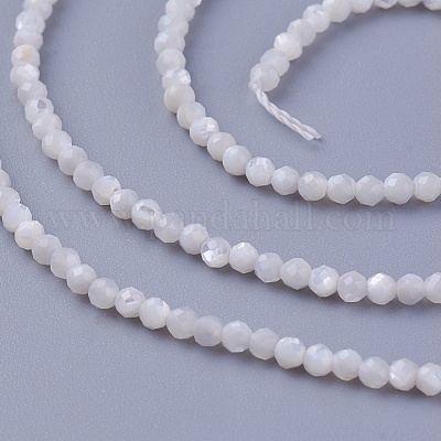 シェルビーズ連売り  多面カット  ラウンド  2~2.3mm  穴：0.4mm  約178個/連  14.7インチ（375cm）&nbsp;SSHEL-E571-38-2mm-1