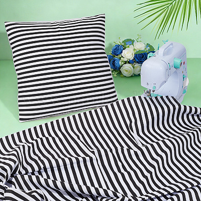 縞模様の綿織物  長方形  ブラック  1000x1600x0.2mm&nbsp;DIY-PH0037-96F-1
