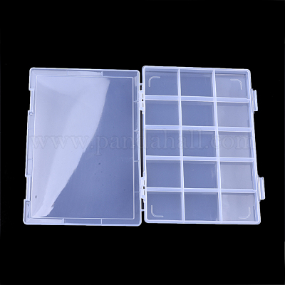 プラスチックビーズ収納ケース  15のコンパートメント  長方形  透明  28.5x19.5x2.2cm  コンパートメント：53.5x60mm&nbsp;CON-Q031-03C-1