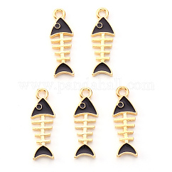 ライトゴールドメッキの合金エナメルペンダント  魚の骨  ブラック  24x8x1.5mm  穴：2mm