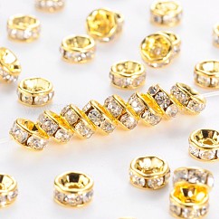 真鍮製A級ラインストーンスペーサービーズ  黄金メッキ  ロンデル  ニッケルフリー  クリスタル  5x2.5mm  穴：1mm