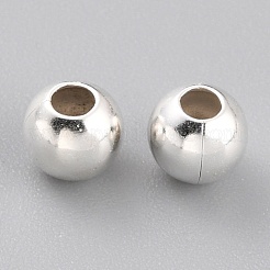 真鍮製スペーサービーズ  カドミウムフリー＆鉛フリー  長持ちメッキ  ラウンド  925銀メッキ  4x3.5mm  穴：1.6mm&nbsp;KK-O133-010C-S