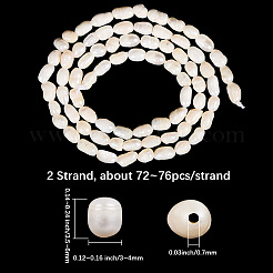 2スターンド天然養殖淡水真珠ビーズ連売り  ライス  貝殻色  3.5~6x3~4mm  穴：0.7mm  約72~76個/連  13.58インチ〜13.98インチ（34.5cm〜35.5cm）&nbsp;PEAR-LT0001-14