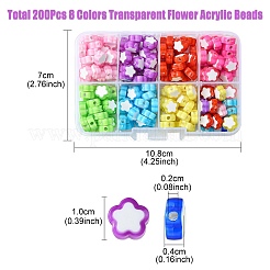 200 個 8 色透明花アクリルビーズ  二層ビーズ  ミックスカラー  10x10x4mm  穴：2mm  25個/カラー&nbsp;TACR-YW0001-91