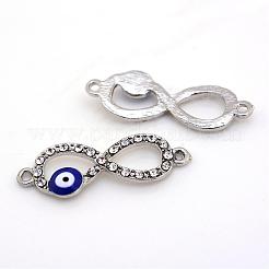 合金ラインストーンナザールボンジュウリンクコネクター  エナメル  無限大  プラチナ  27x10x2.5mm  穴：1.5mm&nbsp;ALRI-S161-09P