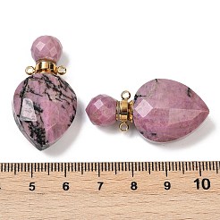 ファセット加工された天然ロードナイトペンダント  開閉可能な香水瓶  金色の304ステンレススチール製金具付き  1~1.15x1.9x3.7cm  穴：2mm&nbsp;G-A225-02G